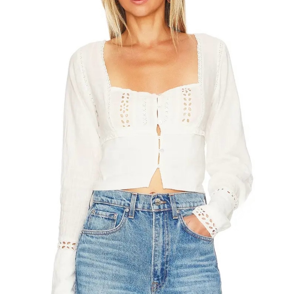 Free People Joi White / Cream Long Sleeve Crop Blouse